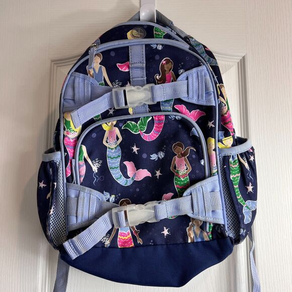 Pottery Barn Kids Mackenzie Navy Mermaids Backpack - Picture 1 of 12